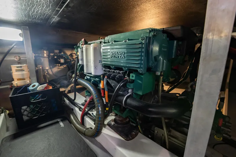 Wanderer Yacht Photos Pics Engine room of 2016 Beneteau Swift Trawler 44 with Volvo Penta engine.