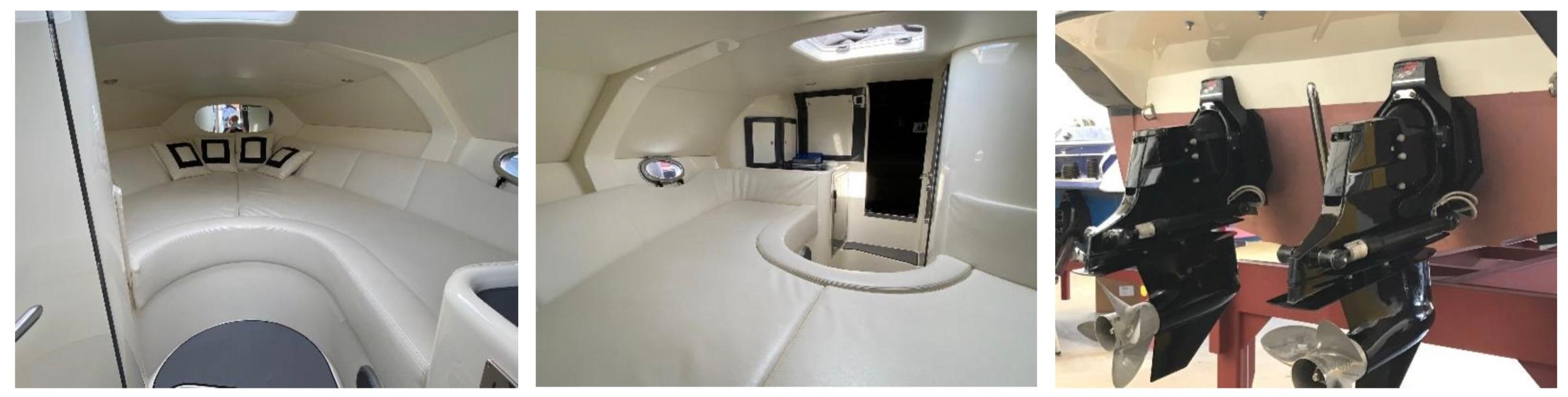 Interior and engine details of a 2009 Performance 807 boat.