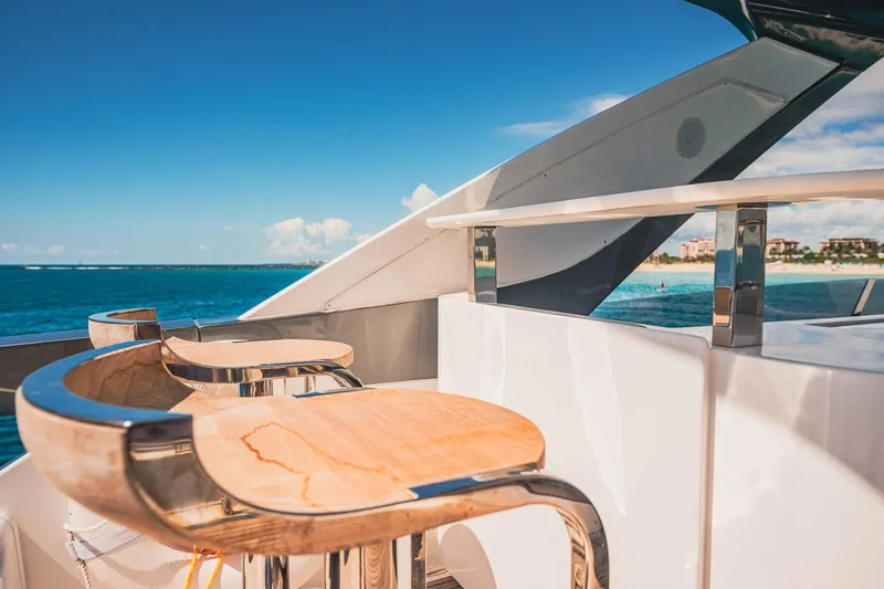 Transcendence Yacht Photos Pics Luxury Azimut 78 Flybridge yacht deck with ocean view, 2020 model.