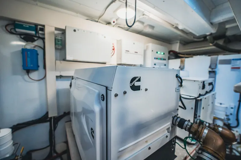 Transcendence Yacht Photos Pics Engine room of 2020 Azimut 78 Flybridge yacht with Cummins equipment.