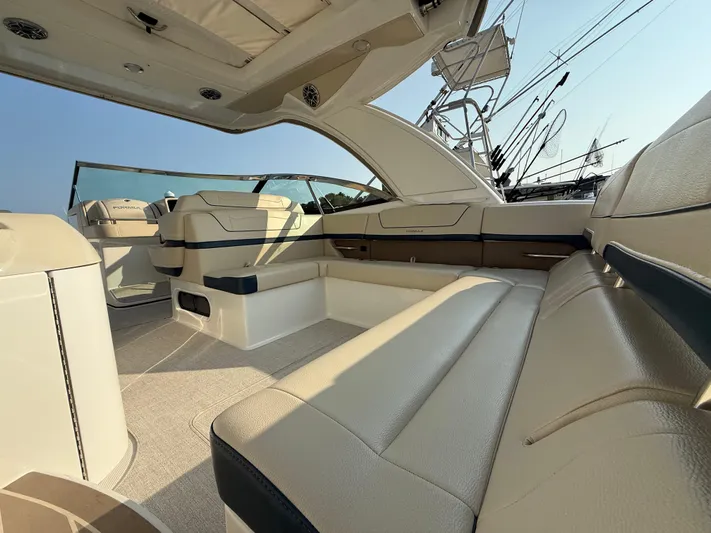 Yacht Photos Pics 2024 Formula 350 Crossover Bowrider interior with luxurious seating and modern design.