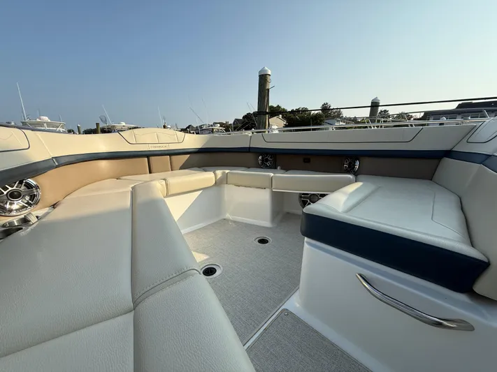  Yacht Photos Pics 2024 Formula 350 Crossover Bowrider interior with luxurious seating and modern design.