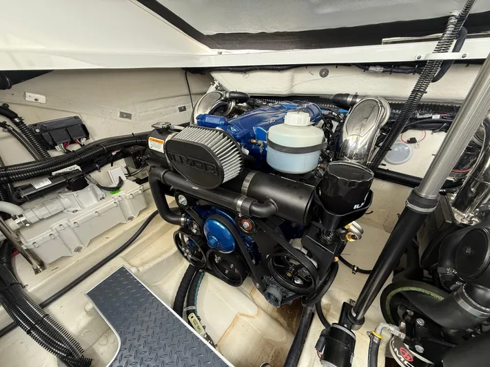  Yacht Photos Pics 2024 Formula 350 Crossover Bowrider engine compartment with modern components and wiring.