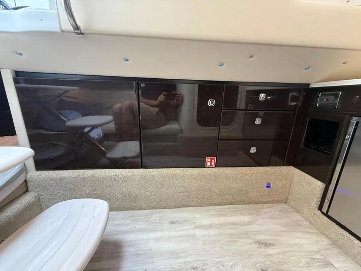  Yacht Photos Pics 2024 Formula 350 Crossover Bowrider interior with sleek cabinetry and modern design.