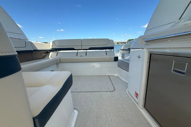  Yacht Photos Pics 2024 Formula 350 Crossover Bowrider interior with luxurious seating and modern amenities.
