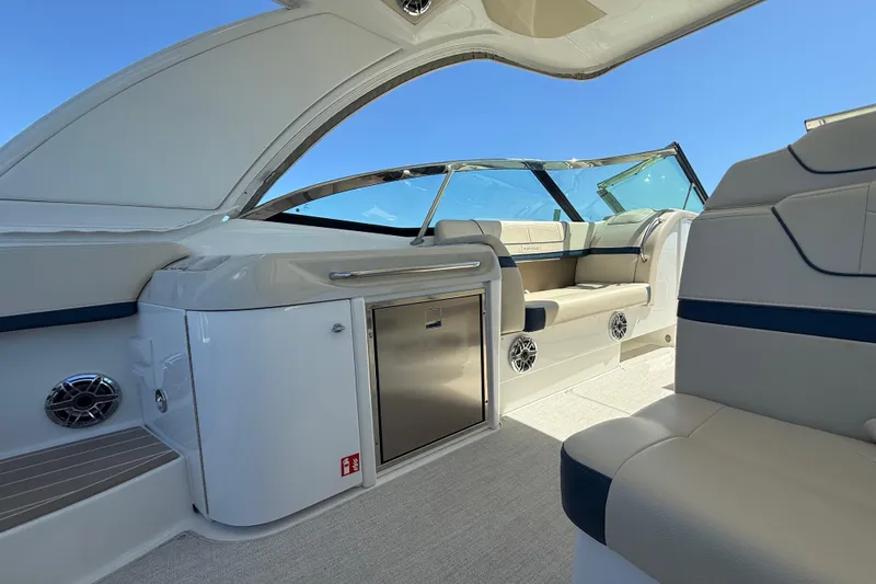  Yacht Photos Pics 2024 Formula 350 Crossover Bowrider interior with luxurious seating and modern amenities.