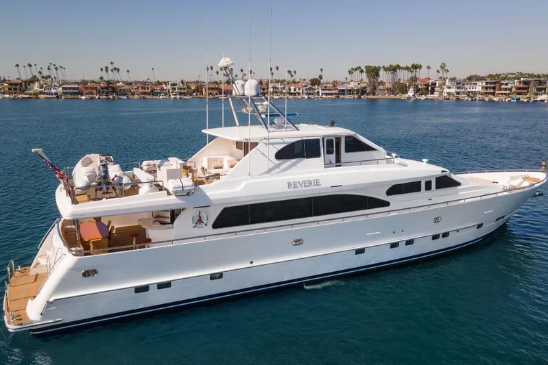 Reverie Yacht Photos Pics Luxury yacht "Reverie" on water, 2005 C Custom model, coastal background.