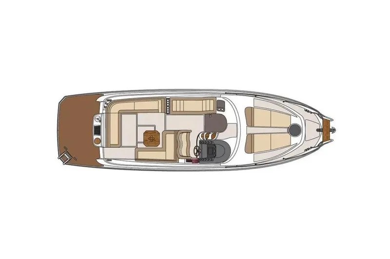  Yacht Photos Pics Top view layout of 2025 Hanover 375 boat, featuring seating and helm areas.