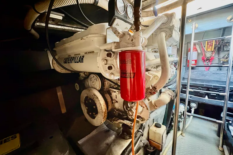 Empty Pockets Yacht Photos Pics Engine room of a 1999 Sea Ray 460 Sundancer with Caterpillar engine.