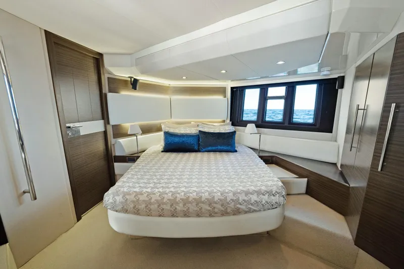 Acciaio Blu Yacht Photos Pics Luxurious bedroom interior of 2017 Azimut 60 Flybridge yacht with modern design.