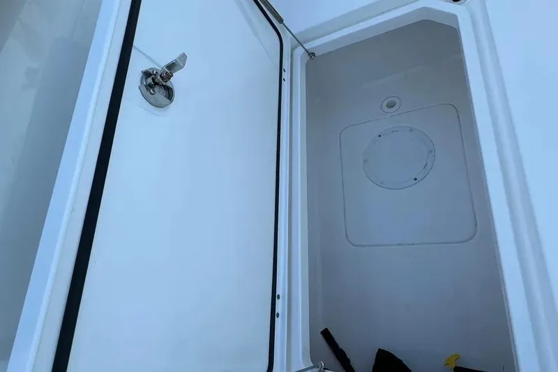  Yacht Photos Pics Open storage compartment on 2022 Invincible 35 Catamaran boat.