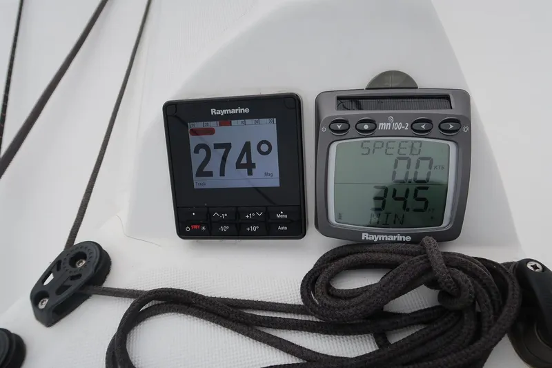 From Away Yacht Photos Pics Raymarine instruments on 2017 Jeanneau SunFast 3200, displaying heading and speed data.