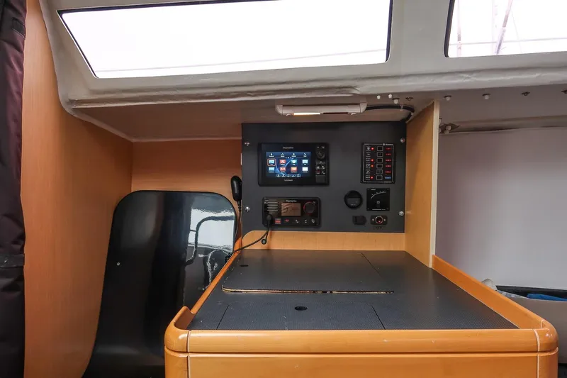 From Away Yacht Photos Pics Interior control panel of 2017 Jeanneau SunFast 3200 sailboat, featuring navigation equipment.