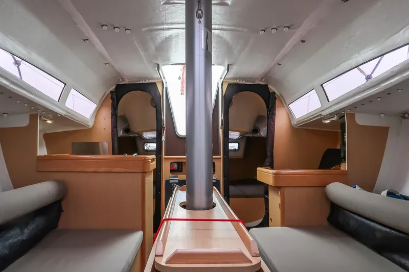 From Away Yacht Photos Pics Interior of 2017 Jeanneau SunFast 3200 sailboat, featuring cozy seating and modern design.