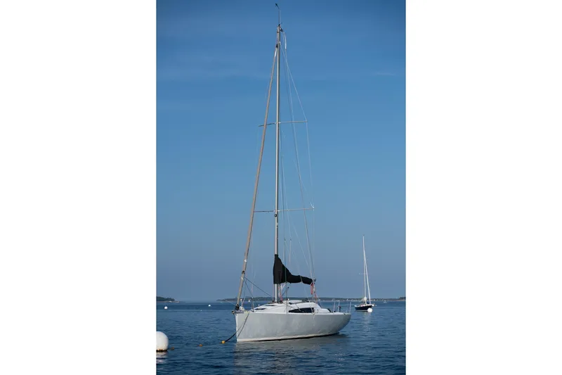 From Away Yacht Photos Pics 2017 Jeanneau SunFast 3200 sailboat on calm blue water under clear sky.