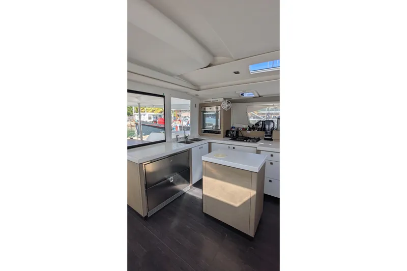 Wanderlust Yacht Photos Pics Modern kitchen interior of 2020 Fountaine Pajot Saona 47 catamaran.