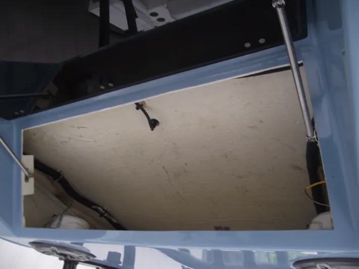  Yacht Photos Pics 2021 Cobia 301 Center Console storage compartment interior view.