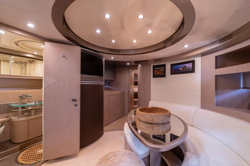  Yacht Photos Pics Luxurious interior of 2007 Riva Rivale 52 yacht with modern design and elegant furnishings.
