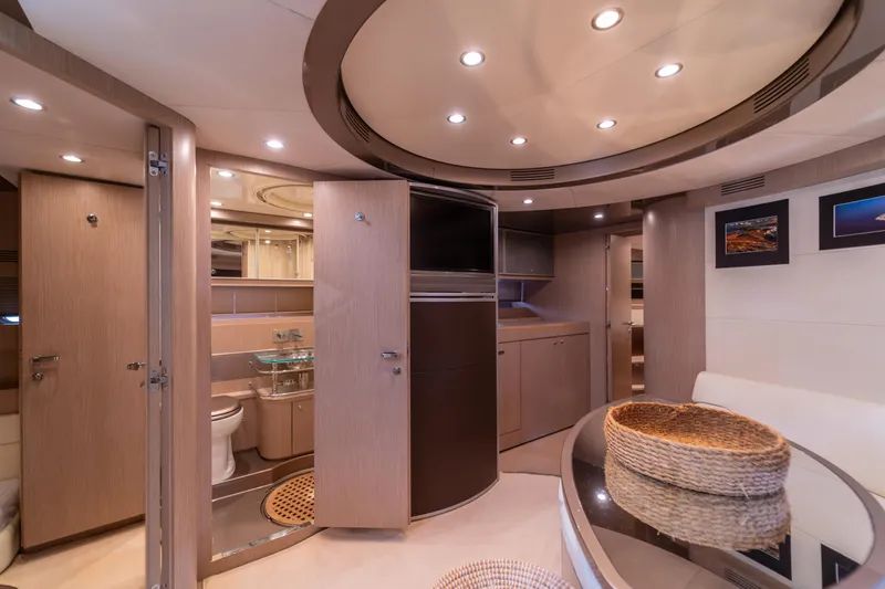  Yacht Photos Pics Luxurious interior of 2007 Riva Rivale 52 yacht with modern design and elegant furnishings.