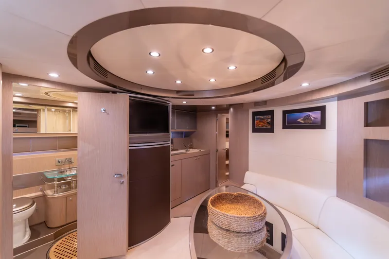  Yacht Photos Pics Luxurious interior of 2007 Riva Rivale 52 yacht with modern design and elegant furnishings.