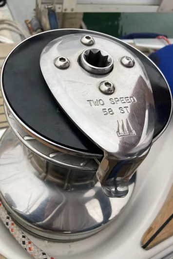 Maloose Yacht Photos Pics Two-speed winch on 2001 Malo 43 sailboat deck.