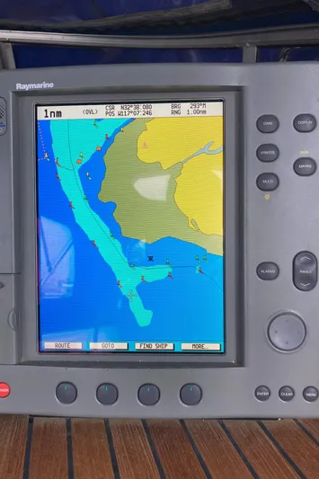 Maloose Yacht Photos Pics Raymarine marine GPS display on Malo 43, 2001 model.