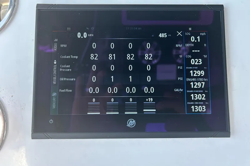  Yacht Photos Pics Digital display panel on a 2016 SeaHunter 39 Tournament boat showing engine metrics.
