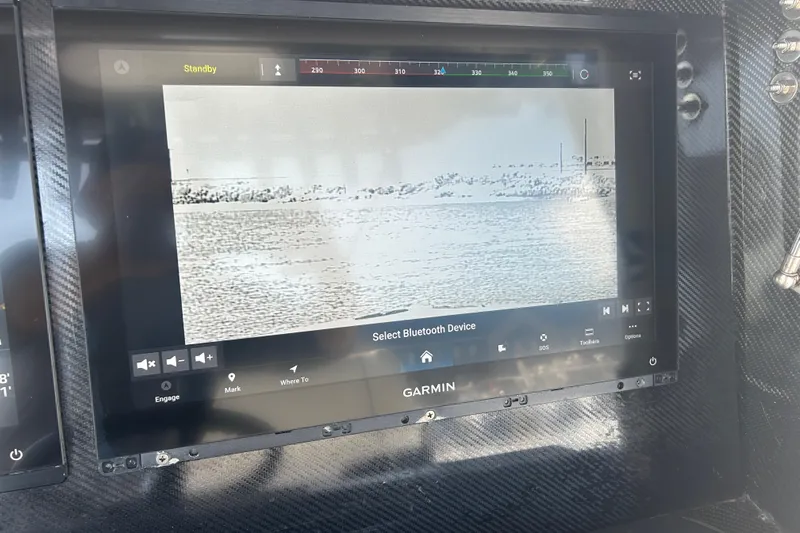  Yacht Photos Pics Garmin marine display on 2016 SeaHunter 39 Tournament boat, showing navigation interface.