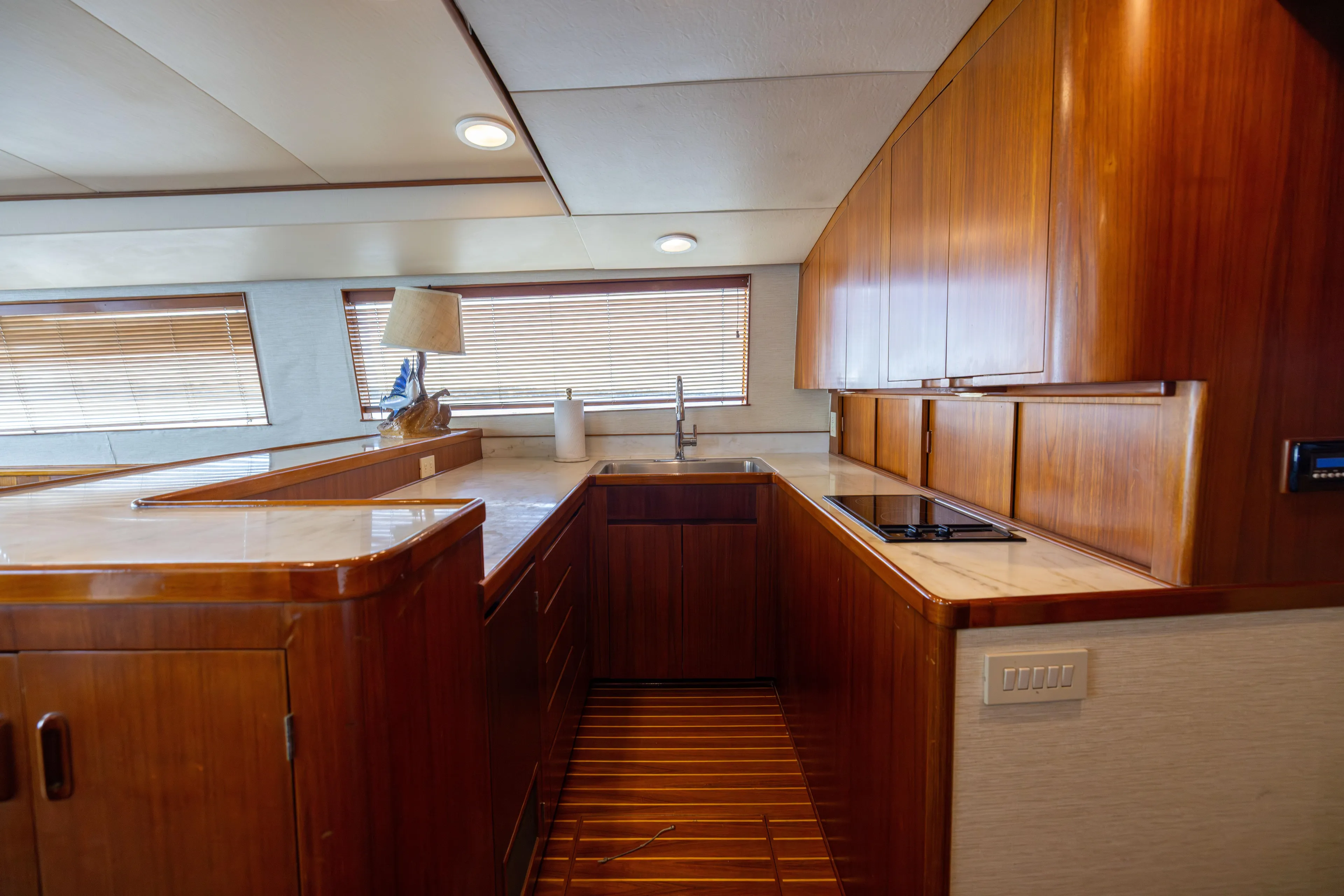 Lay Line Yacht Photos Pics Luxurious wooden kitchen interior on 1996 Jim Smith 60 Sportfish yacht.