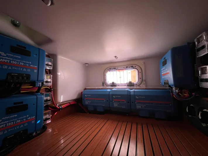 Rosebud Yacht Photos Pics Electrical equipment in the engine room of a 2008 Beneteau Oceanis 37 sailboat.