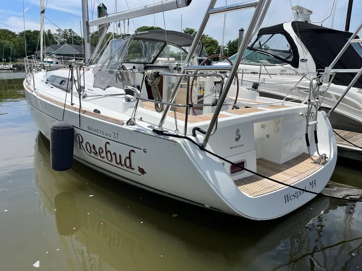 Rosebud Yacht Photos Pics 2008 Beneteau Oceanis 37 sailboat named "Rosebud" docked in a marina.