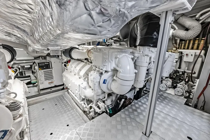 Il-viaggio Yacht Photos Pics Engine room of 2021 Riva 56 Rivale yacht, showcasing advanced machinery and equipment.