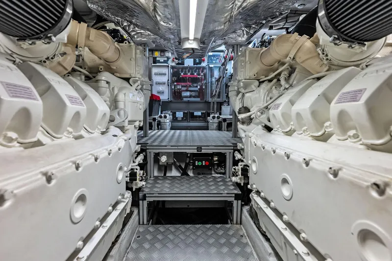 Il-viaggio Yacht Photos Pics Engine room of 2021 Riva 56 RIVALE yacht, showcasing powerful machinery and equipment.