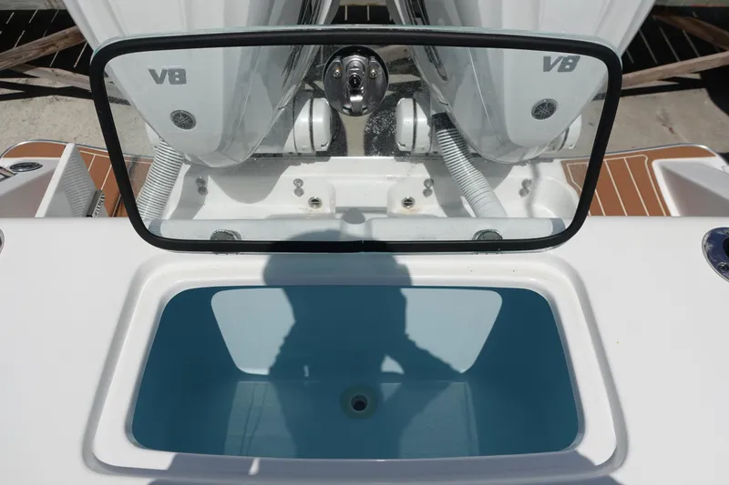  Yacht Photos Pics 2022 Cape Horn 34 XS boat with V8 engines and open storage compartment.