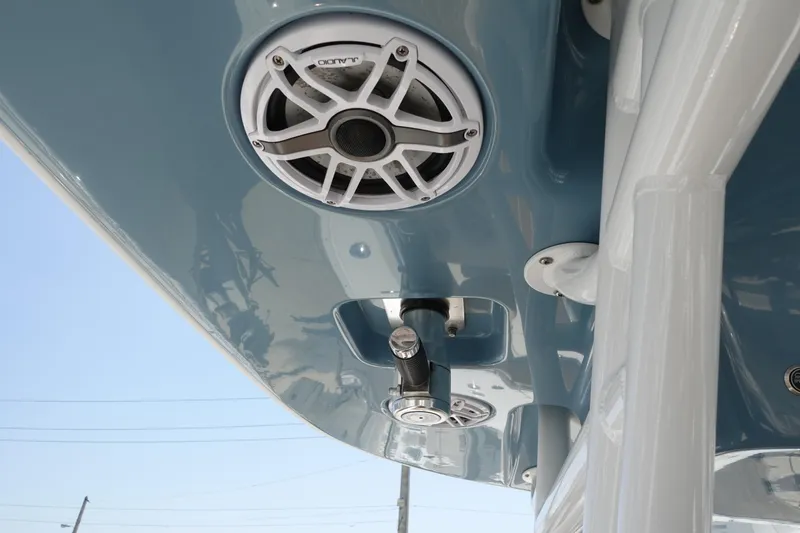  Yacht Photos Pics 2022 Cape Horn 34 XS boat with speakers and blue canopy.