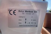 CE certification plate for BoLa Maritiem B.V. GS Tender 27, 2022 model, capacity 9 persons.