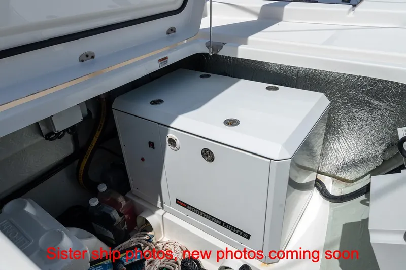 Just Lion Around Yacht Photos Pics Engine compartment of a 2020 Leopard 45 yacht with Northern Lights generator.
