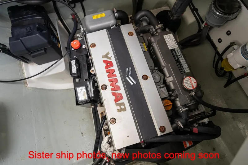 Just Lion Around Yacht Photos Pics Engine compartment of a 2020 Leopard 45 catamaran with Yanmar engine.