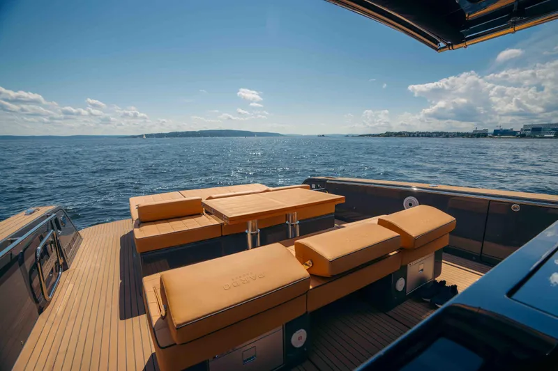  Yacht Photos Pics 2024 Pardo Yachts P43 deck with luxurious seating, overlooking serene ocean view.