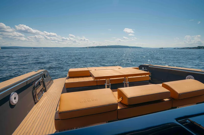  Yacht Photos Pics 2024 Pardo Yachts P43 luxury yacht with sunbathing deck on open sea.