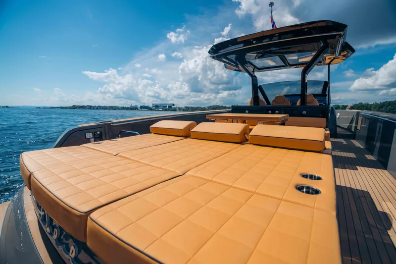  Yacht Photos Pics 2024 Pardo Yachts P43 luxury yacht with spacious sun deck on open water.