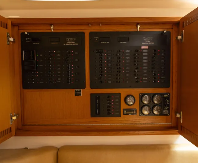 Miss Shell Yacht Photos Pics Electrical control panel of a 2008 Cabo 38 Express boat.