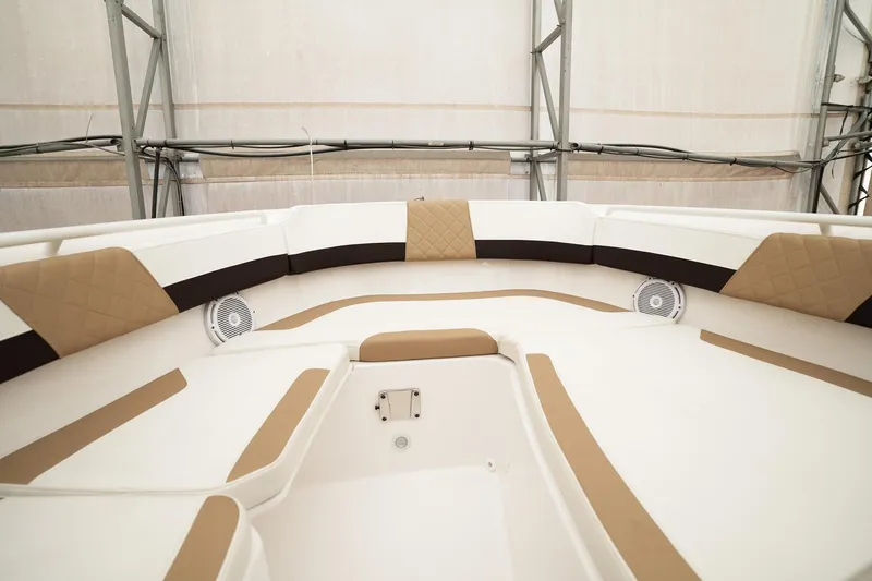  Yacht Photos Pics 2022 Edgewater 262 CX boat interior with beige and white seating.