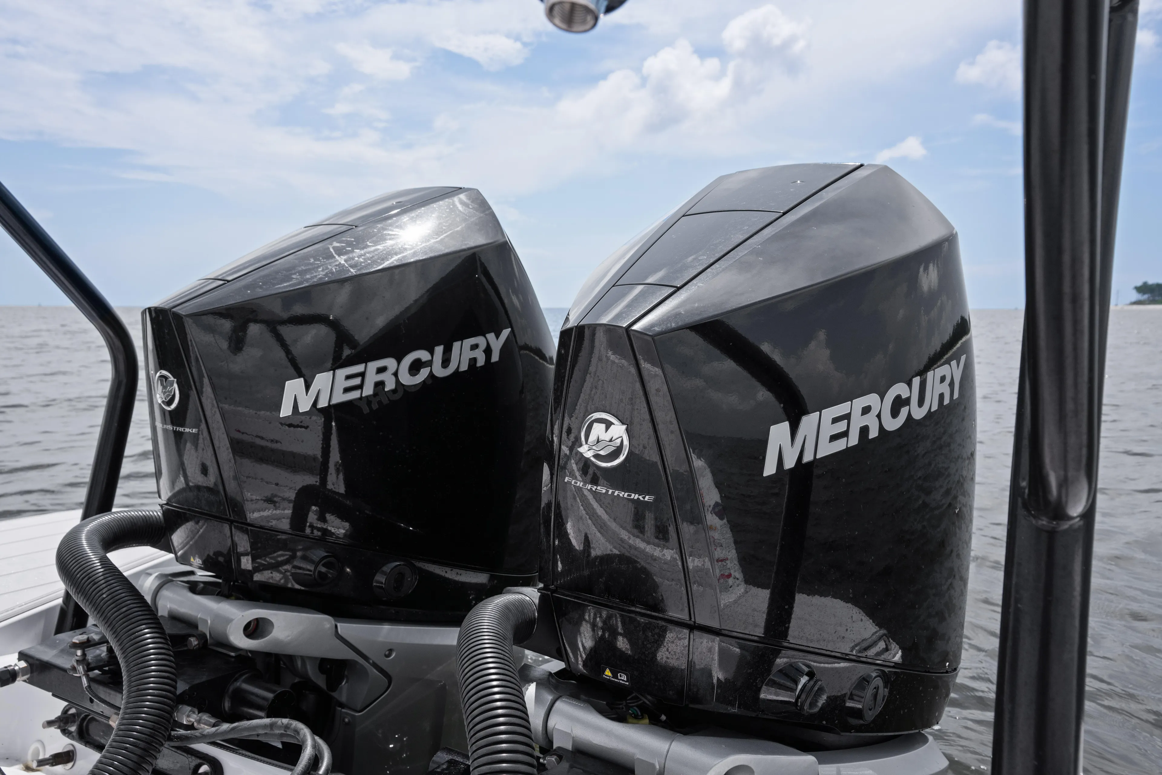  Yacht Photos Pics Twin Mercury outboard engines on 2023 Axopar 37XC CROSS CABIN boat.