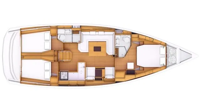 Serendipity Yacht Photos Pics 2014 Jeanneau Sun Odyssey 469 interior layout with cabins and living area.