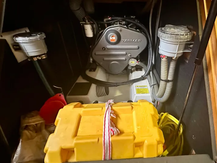 Serendipity Yacht Photos Pics Engine compartment of 2014 Jeanneau Sun Odyssey 469 sailboat with Yanmar engine.