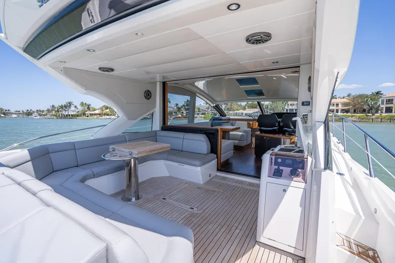Midnight Oil Yacht Photos Pics Luxurious 2018 Sunseeker Predator 57 yacht interior with spacious seating and elegant design.