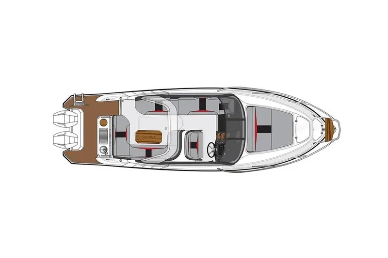  Yacht Photos Pics Top view of 2025 Hanover 305 boat layout with seating and helm.