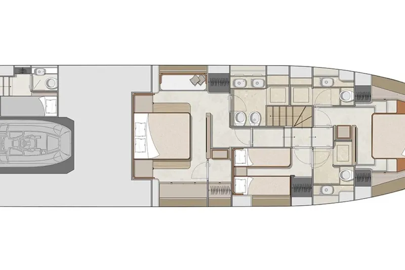  Yacht Photos Pics Floor plan of 2026 Cranchi Sessantadue 62 yacht, showcasing cabin and bathroom layout.