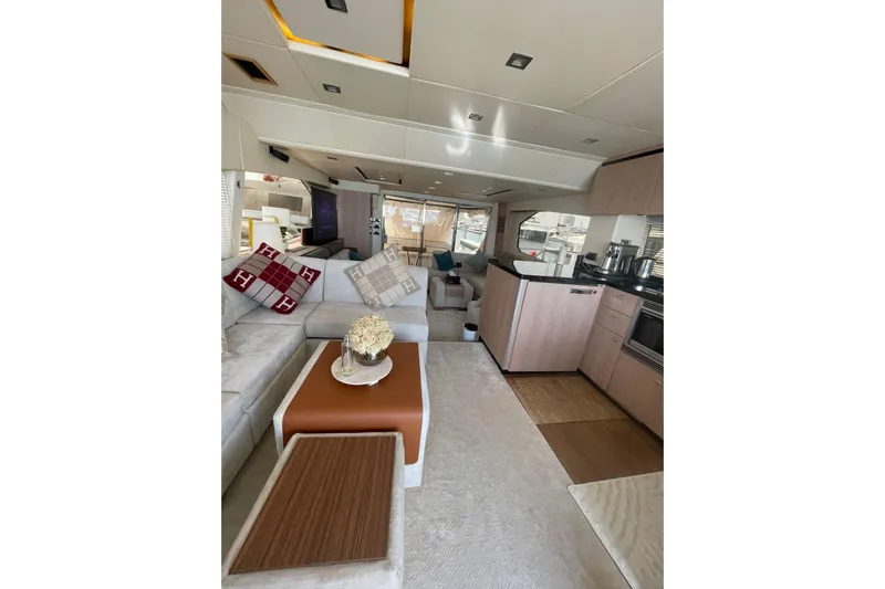  Yacht Photos Pics Luxurious interior of 2012 Sunseeker Manhattan 70 yacht with modern furnishings and elegant design.